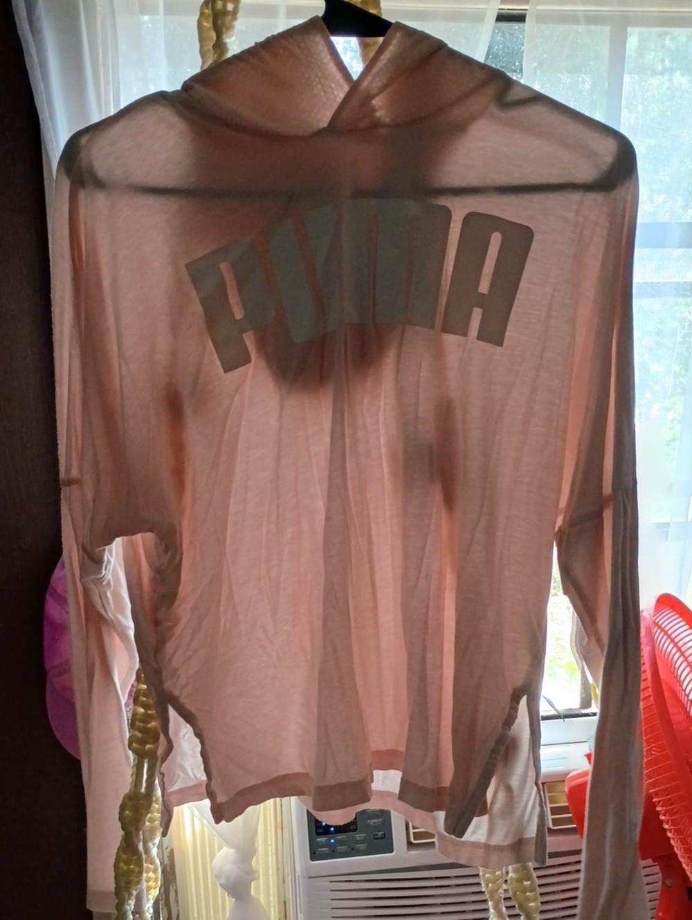 Puma Sheer Light Pink Hooded Long-Sleeve Top